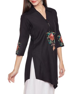black viscose asymmetric kurti - 14734210 - Standard Image - 2