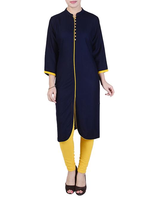 blue rayon straight kurta - 14738760 - Standard Image - 1