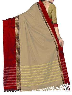 cream bordered saree with blouse - 14740217 - Standard Image - 2