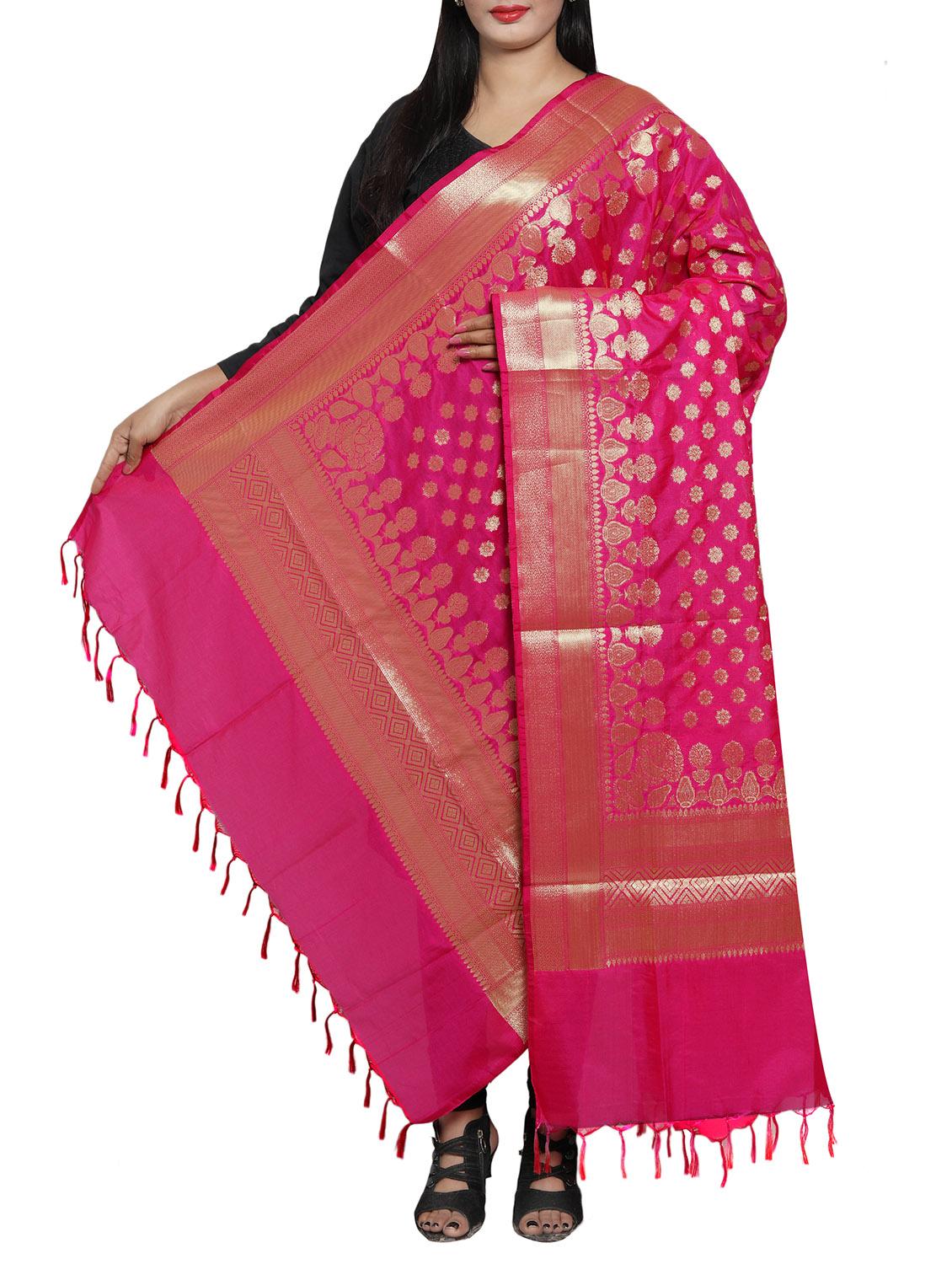 pink art silk banarasi dupatta - 14740421 - Zoom Image - 2