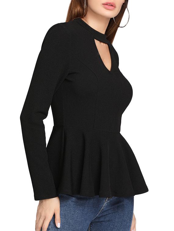 black cotton peplum top - 14741436 - Zoom Image - 2