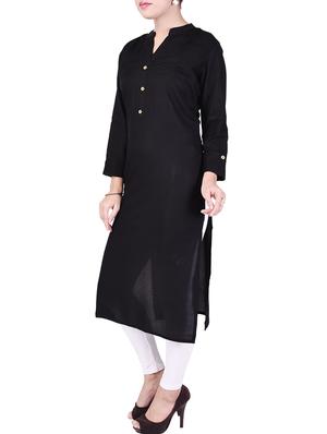 black rayon straight kurta - 14742612 - Standard Image - 2