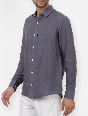 grey solid linen casual shirt - 14743244 - Standard Image - 2