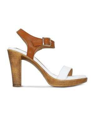 white faux leather ankle strap sandals - 14744989 - Standard Image - 2