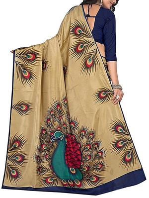 beige silk printed saree with blouse - 14747442 - Standard Image - 2