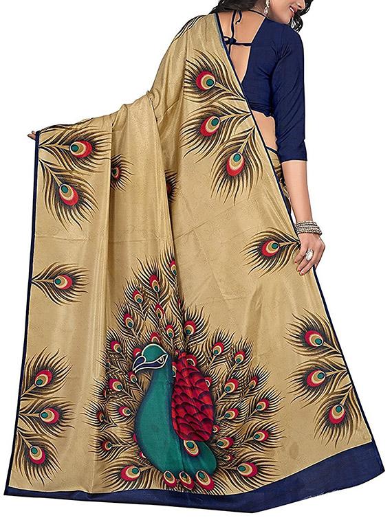 beige silk printed saree with blouse - 14747442 - Zoom Image - 2