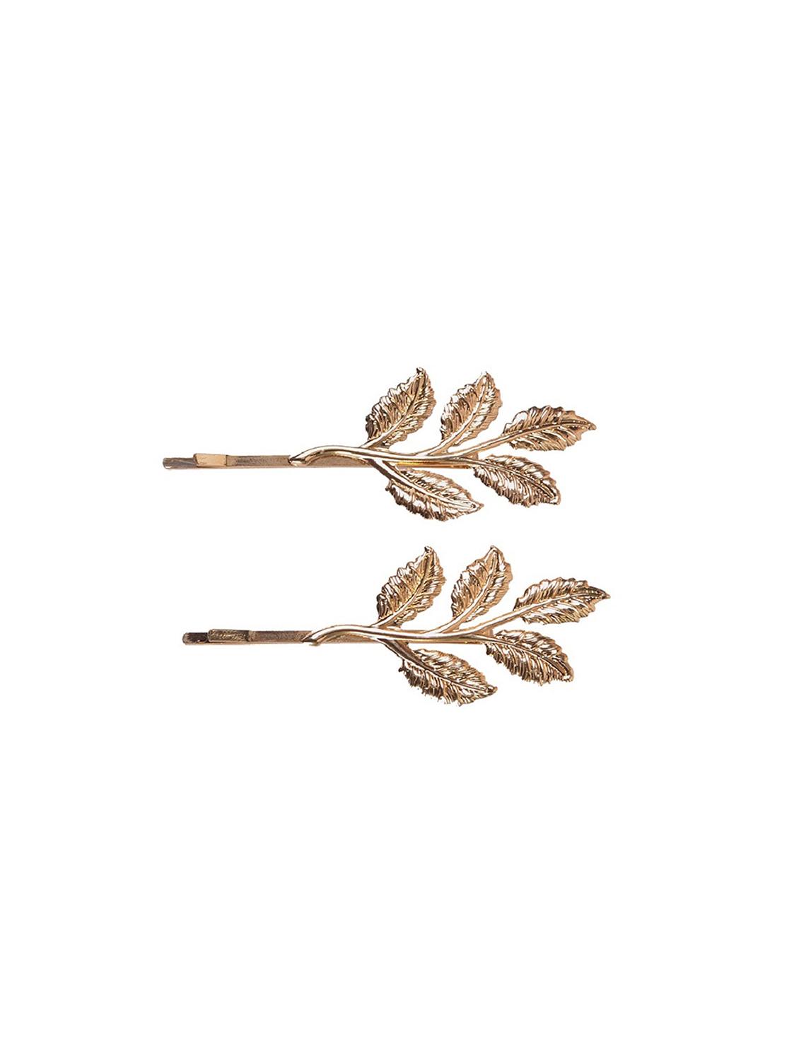 aaishwarya golden leaf motif hair tie & hairclips/pins combo - 14749170 - Zoom Image - 2