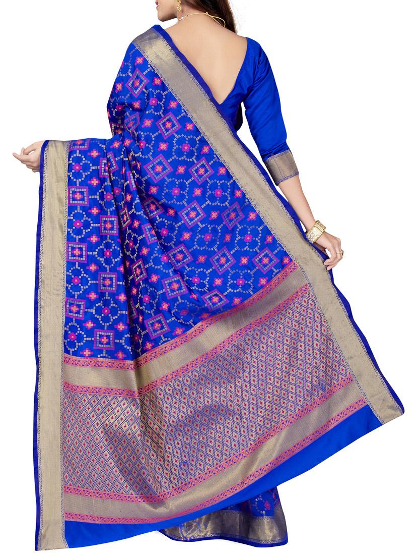 blue patola saree with blouse - 14749716 - Zoom Image - 2