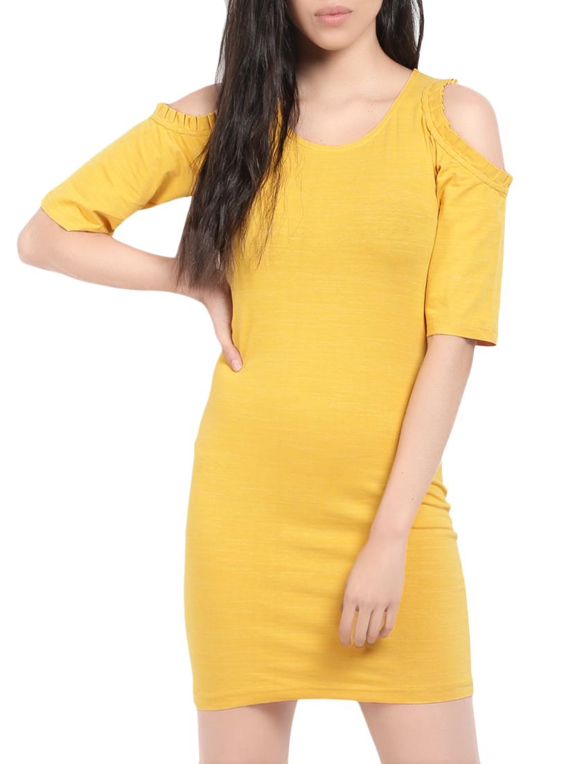 yellow cold shoulder dress - 14750866 - Zoom Image - 2