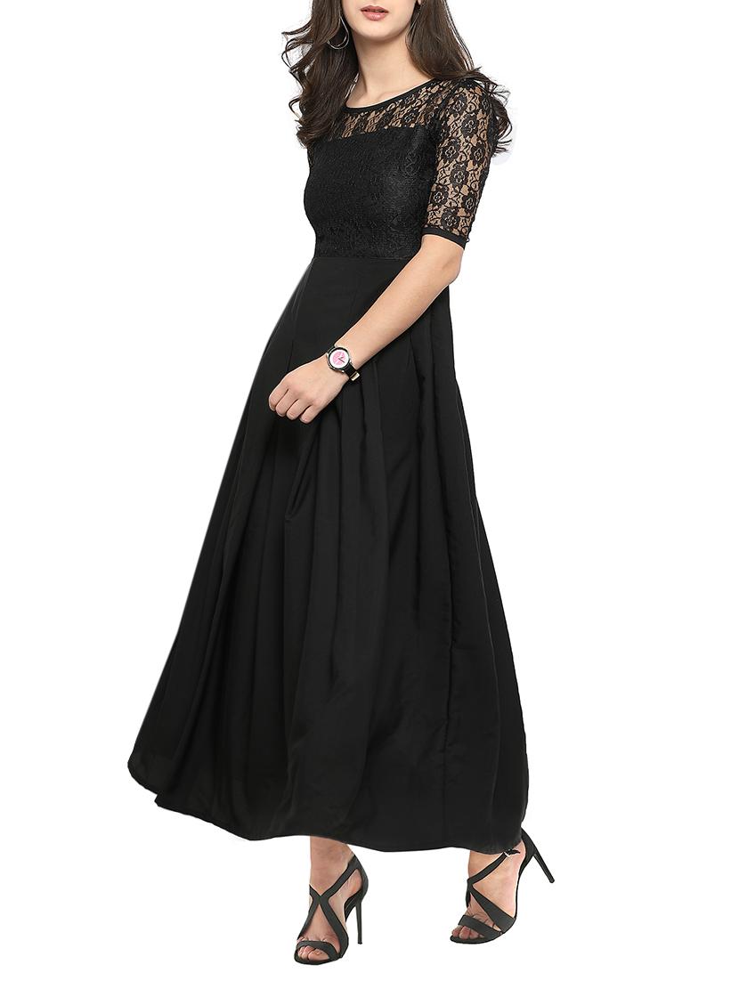 lace sleeves box pleat gown dress - 14755648 - Zoom Image - 2