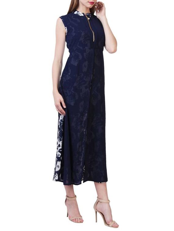 navy blue poly georgette layered kurta - 14755741 - Zoom Image - 2