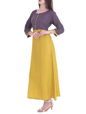 grey & yellow rayon a-line kurta - 14756554 - Standard Image - 2