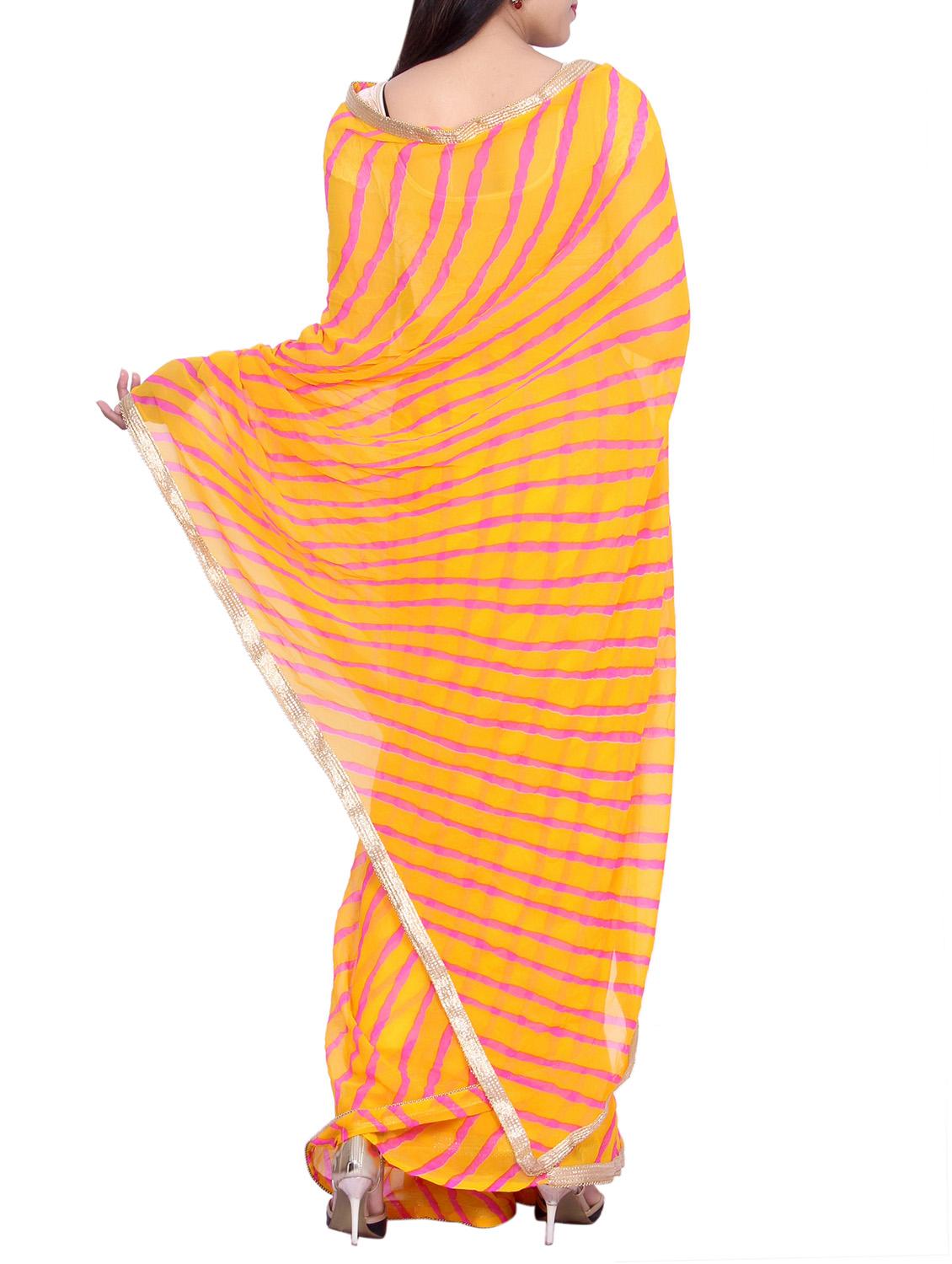embellished lace yellow leheriya saree with blouse - 14759974 - Zoom Image - 2