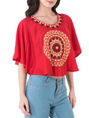 red rayon top - 14762082 - Standard Image - 2