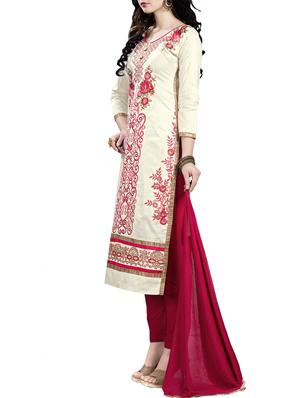 white cotton straight pant suits unstitched suit - 14762856 - Standard Image - 2