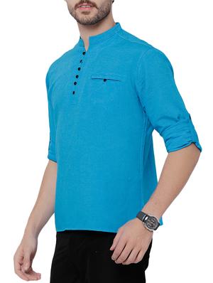 blue linen short kurta - 14763479 - Standard Image - 2