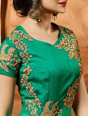 green poly silk semi-stitched anarkali suit - 14764500 - Standard Image - 2