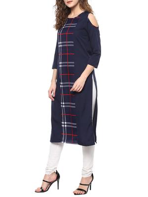 Cold shoulder checks straight kurta - 14766979 - Standard Image - 2