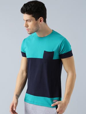 navy blue cotton color block t-shirt - 14770077 - Standard Image - 2