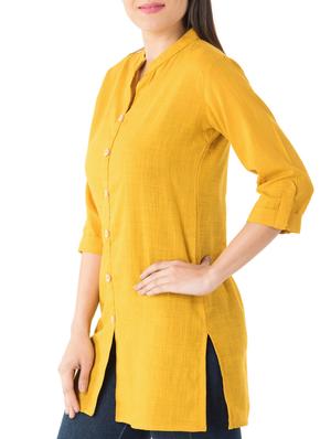 mustard straight solid kurti - 14770707 - Standard Image - 2
