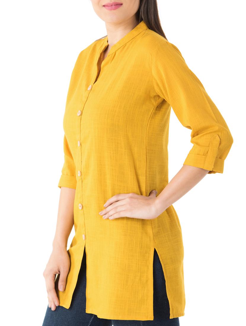 mustard straight solid kurti - 14770707 - Zoom Image - 2