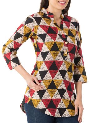 beige cotton a-line kurti - 14770708 - Standard Image - 2