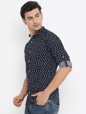 navy blue cotton casual shirt - 14775257 - Standard Image - 2