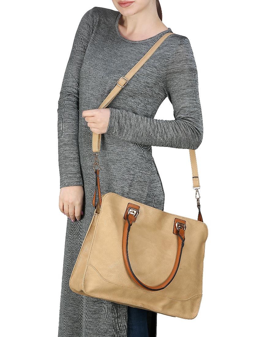 beige leatherette regular handbag - 14777096 - Zoom Image - 5