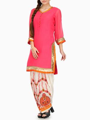 Fuchsia Designs pink georgette straight kurta - 14778769 - Standard Image - 2