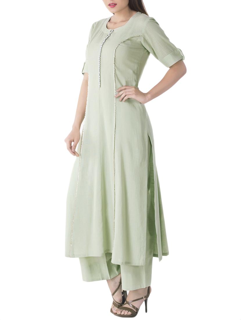 Pastel green gota work kurta with pant set - 14778991 - Zoom Image - 2