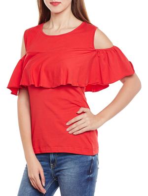 red poly jersey ruffled top - 14780085 - Standard Image - 2