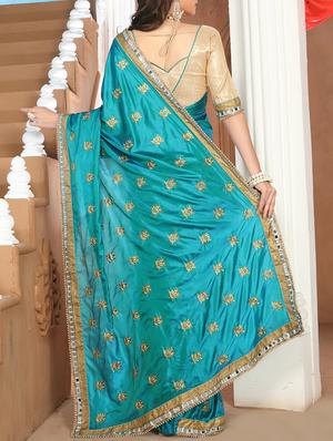 green silk embroidered saree with blouse - 14781804 - Standard Image - 2