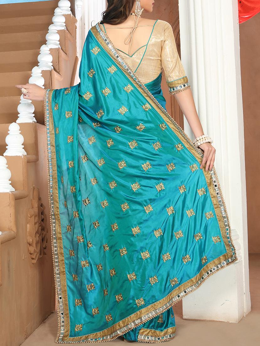 green silk embroidered saree with blouse - 14781804 - Zoom Image - 2