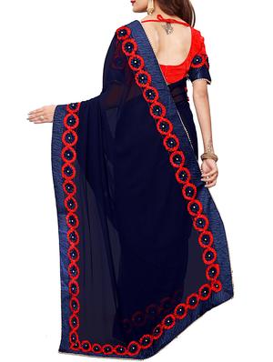 floral lace border saree with blouse - 14781879 - Standard Image - 2