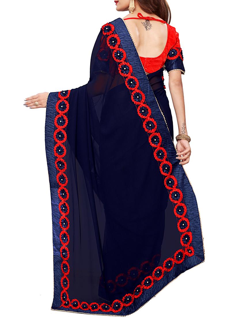 floral lace border saree with blouse - 14781879 - Zoom Image - 2