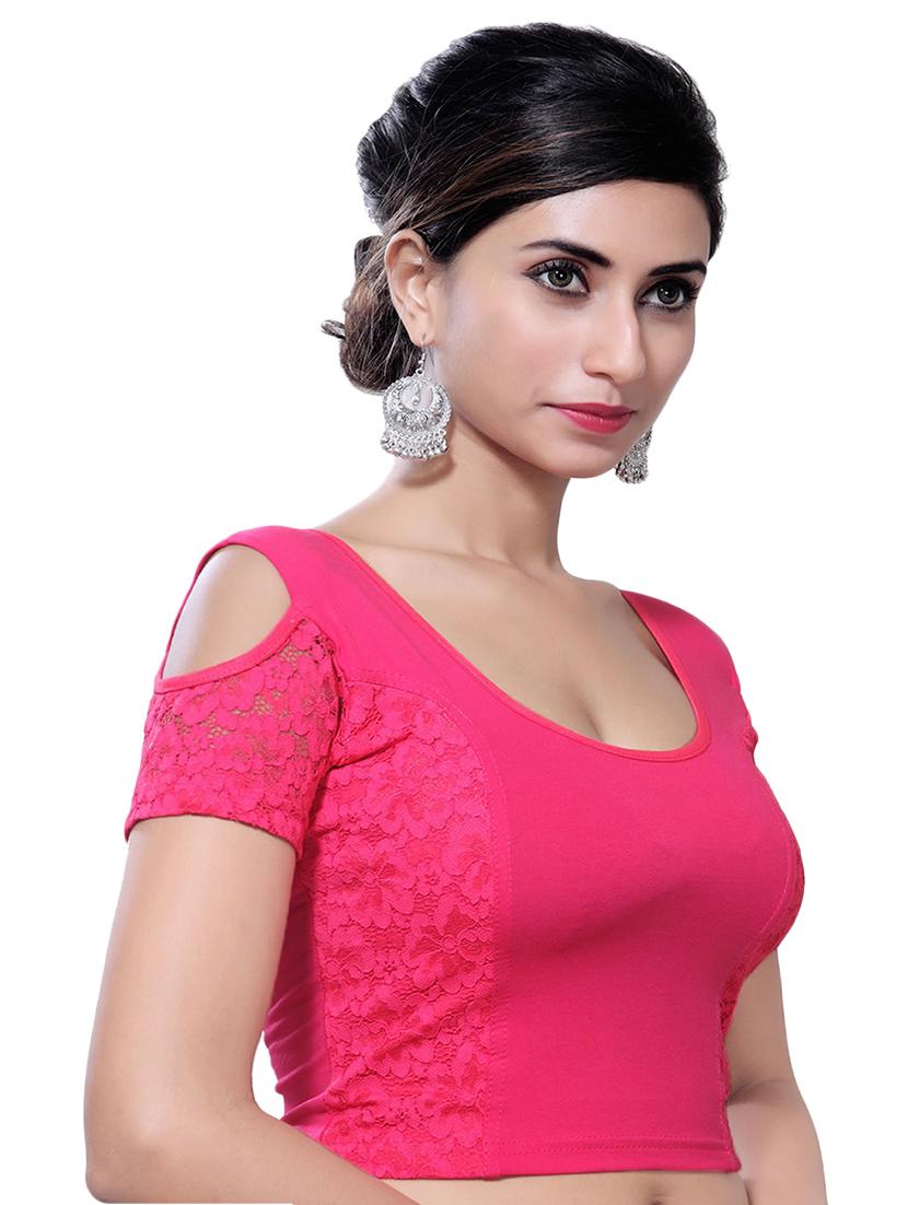 pink cotton lycra solid blouse - 14781931 - Zoom Image - 2