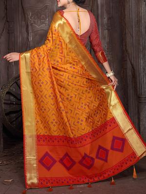 yellow woven saree with blouse - 14782481 - Standard Image - 2