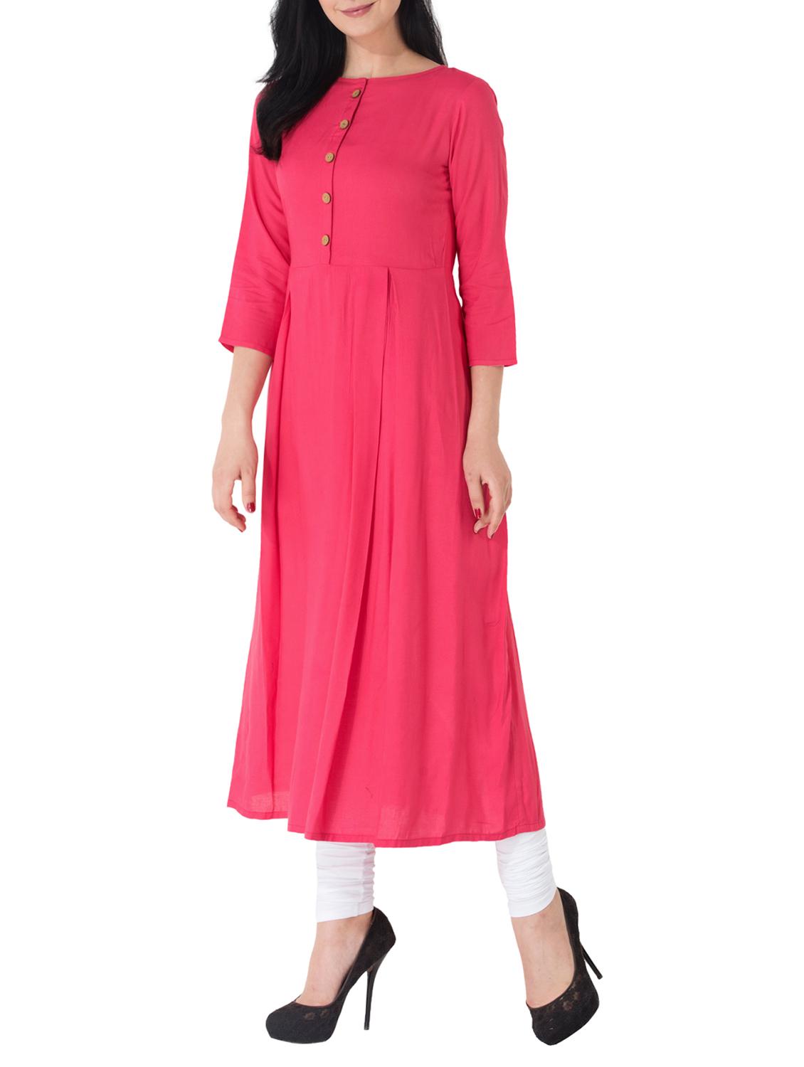 pink rayon flared kurta - 14783221 - Zoom Image - 2