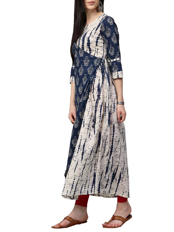 blue cotton angrakha kurta - 14783368 - Zoom Image - 2