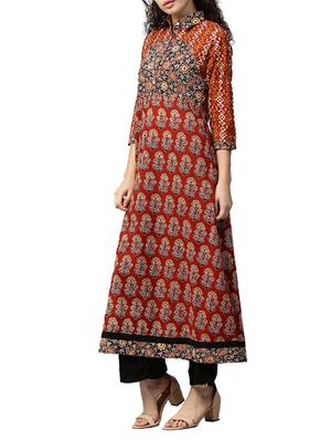 red cotton aline kurta - 14783385 - Standard Image - 2