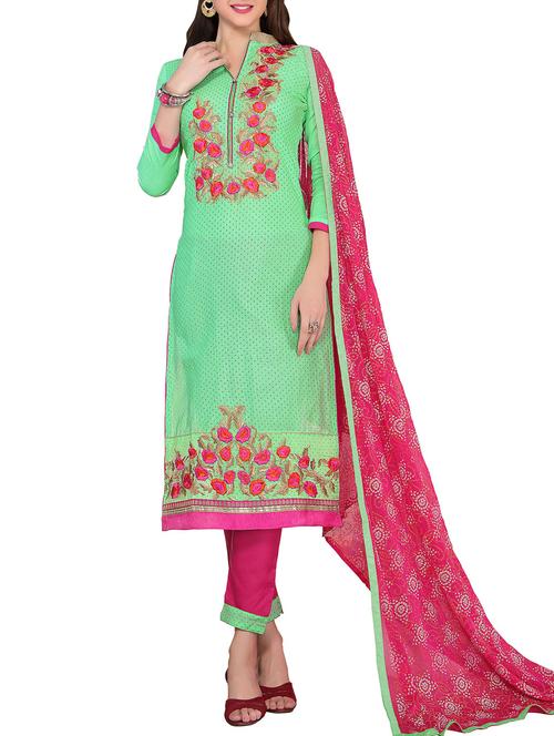 green cotton embroidered unstitched suit - 14784612 - Standard Image - 1