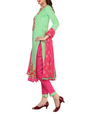 green cotton embroidered unstitched suit - 14784612 - Standard Image - 2