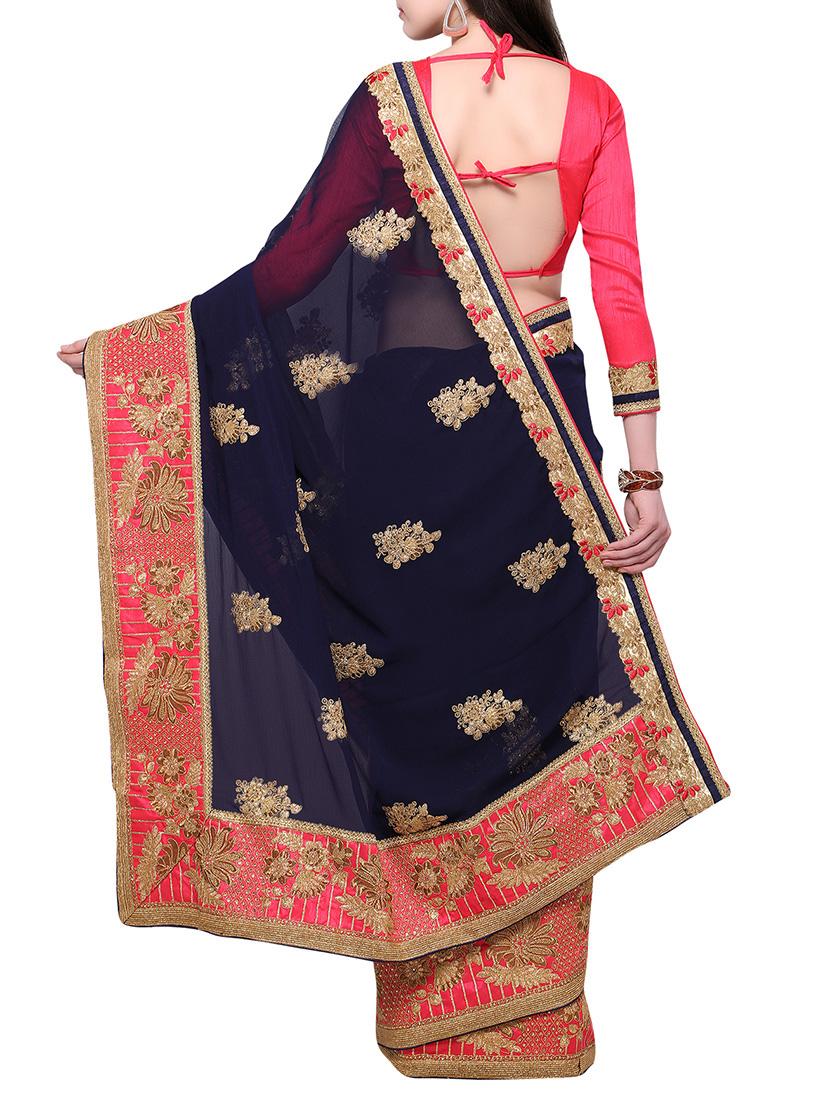 blue georgette embroidered saree with blouse - 14786040 - Zoom Image - 2