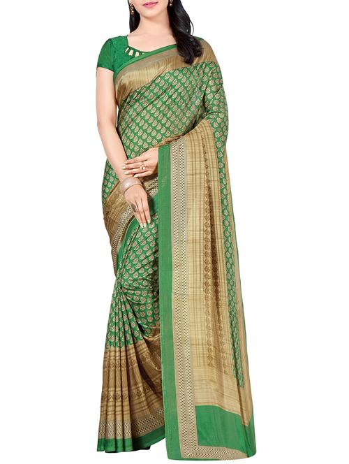 green silk blend mysore saree with blouse - 14786135 - Standard Image - 1