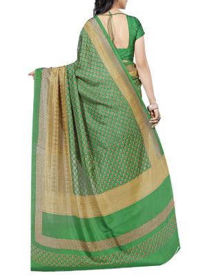 green silk blend mysore saree with blouse - 14786135 - Standard Image - 2