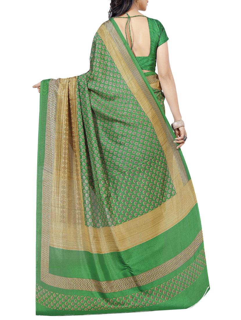 green silk blend mysore saree with blouse - 14786135 - Zoom Image - 2