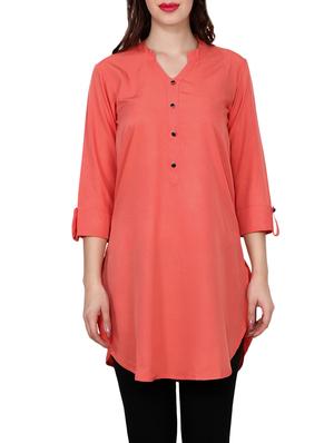 peach crepe straight kurti - 14787334 - Standard Image - 2