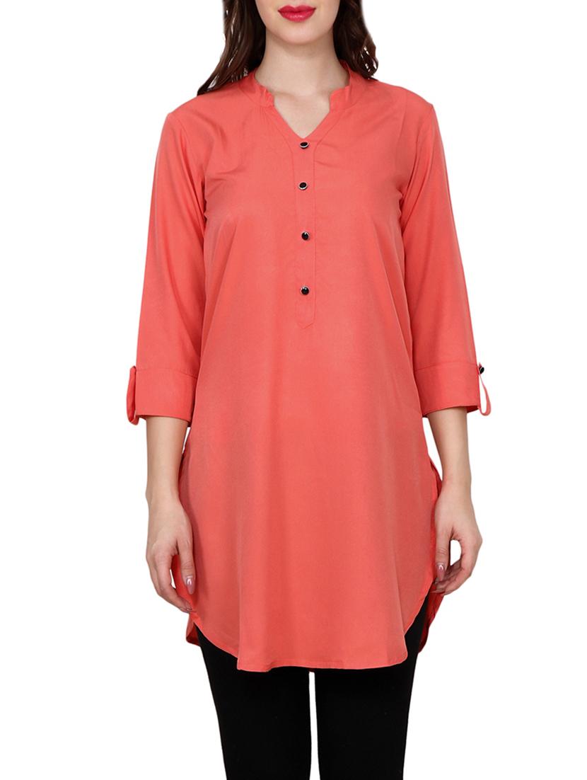 peach crepe straight kurti - 14787334 - Zoom Image - 2