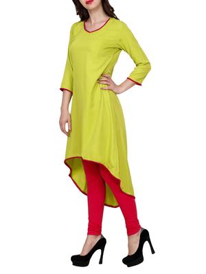 green cotton high-low kurta - 14787335 - Standard Image - 2