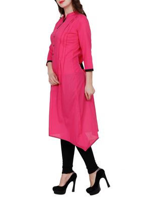 pink cotton asymmetric solid kurta - 14787339 - Standard Image - 2